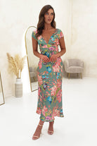 Marnie Floral Satin Midi Dress | Olive | Oh Hello Clothing