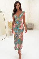 Marnie Floral Satin Midi Dress | Olive | Oh Hello Clothing