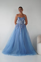 Oh Hello Clothing Women > Clothing > Dresses Francesca Strapless Floral Appliqué Ball Gown | Blue