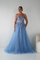 Oh Hello Clothing Women > Clothing > Dresses Francesca Strapless Floral Appliqué Ball Gown | Blue
