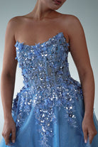 Oh Hello Clothing Women > Clothing > Dresses Francesca Strapless Floral Appliqué Ball Gown | Blue