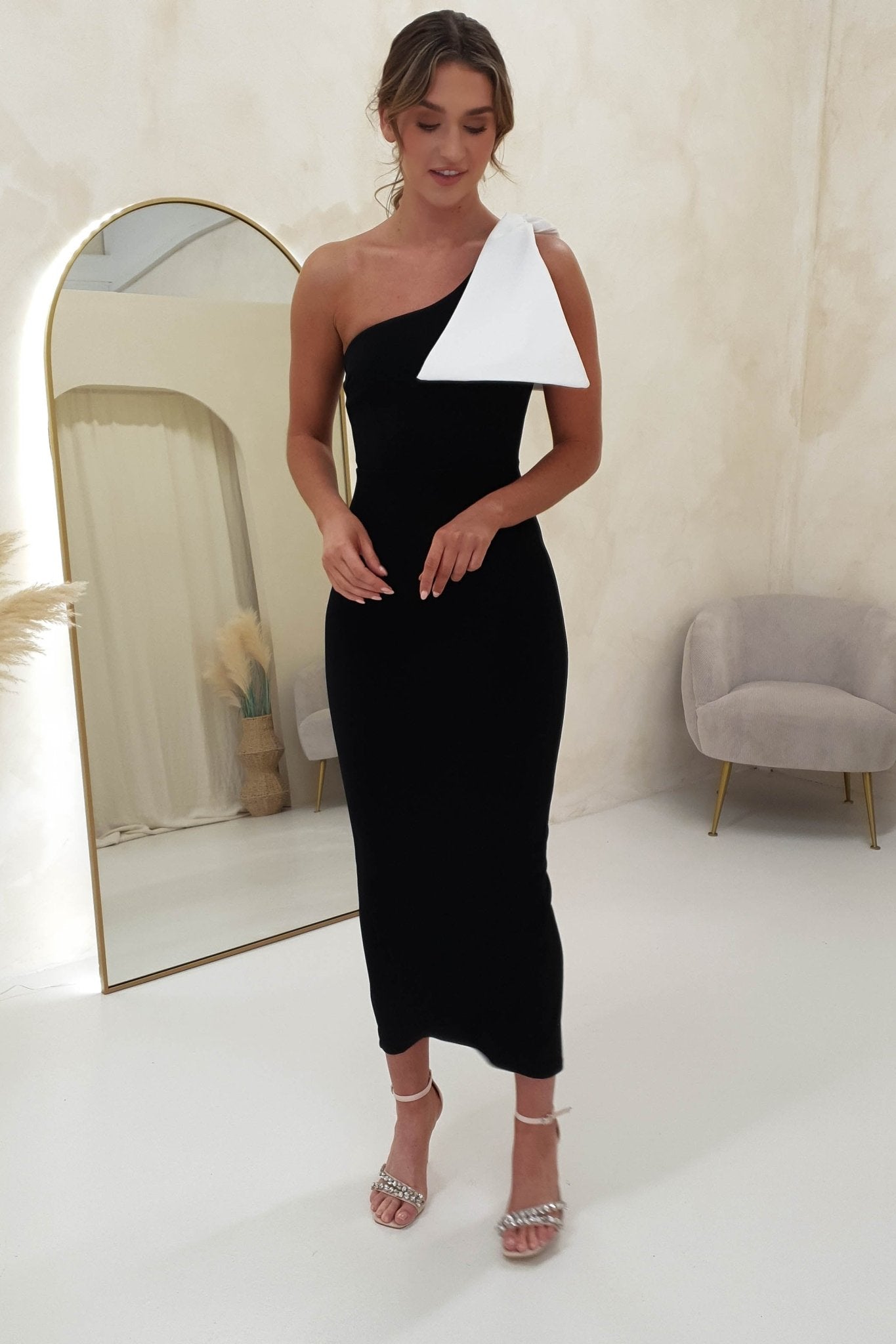 Freyja Bodycon Midi Dress Black | Wedding Guest Dress | Bodycon | Midi | Oh Hello Clothing