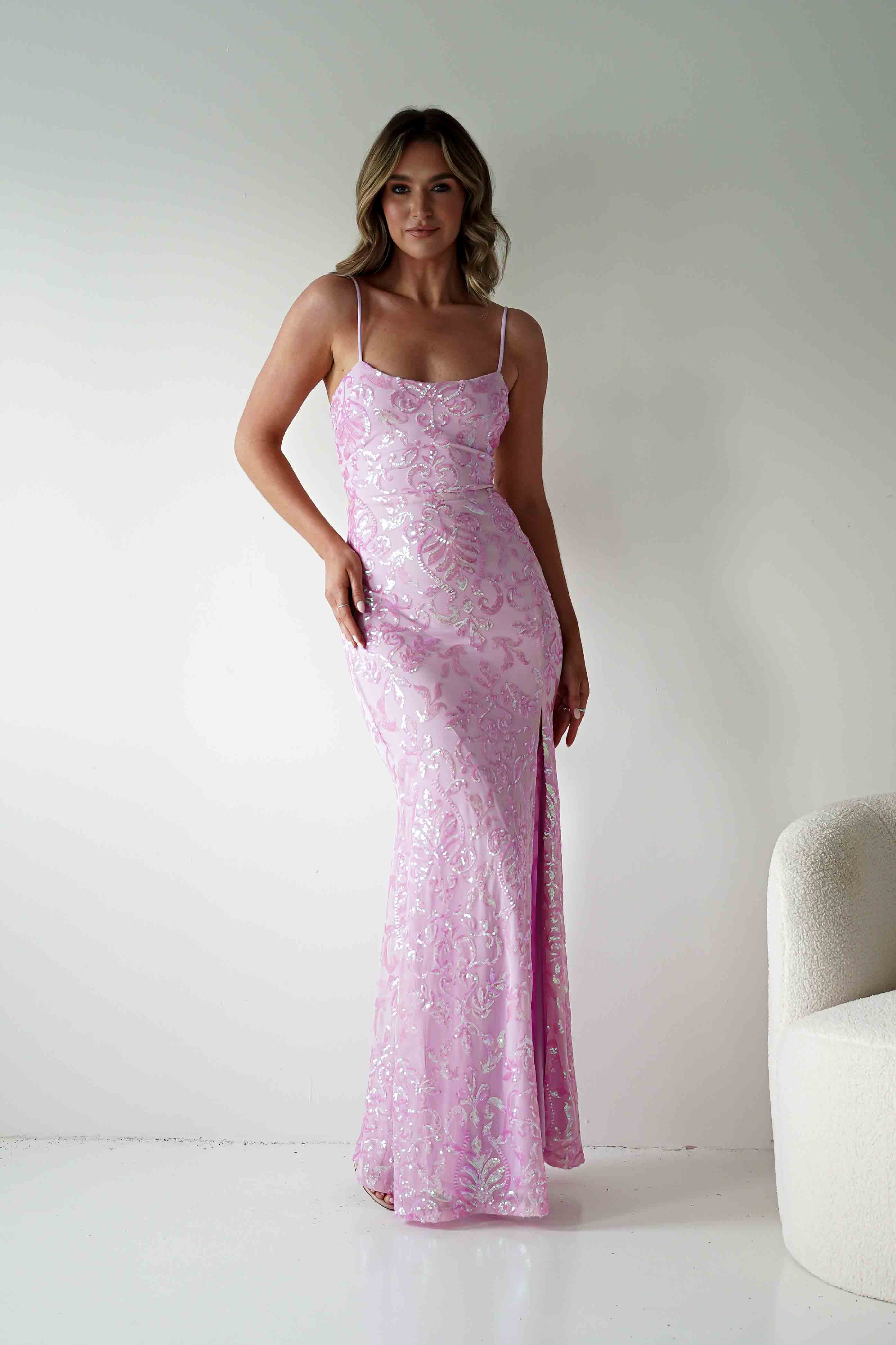Oh Hello Clothing Dresses > Prom Dresses Gabby Sequin Bodycon Maxi Gown | Pink