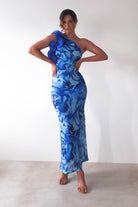 Genie Ruffle Printed Maxi Dress Blue | Wedding Guest Dress | Maxi | Oh Hello Clothing