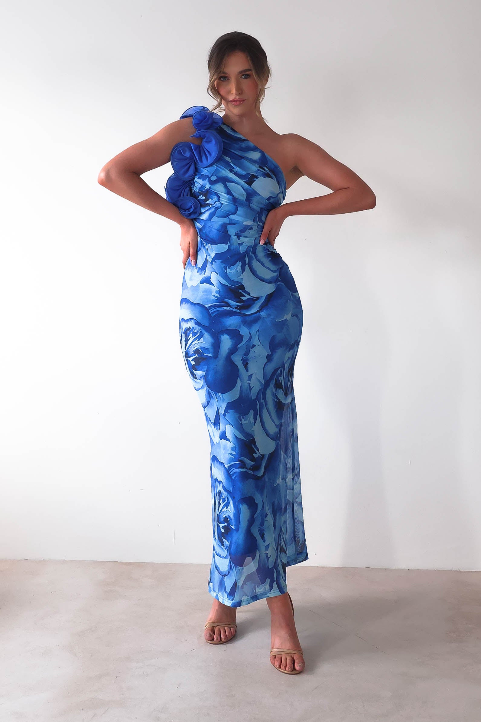 Genie Ruffle Printed Maxi Dress Blue | Wedding Guest Dress | Maxi | Oh Hello Clothing