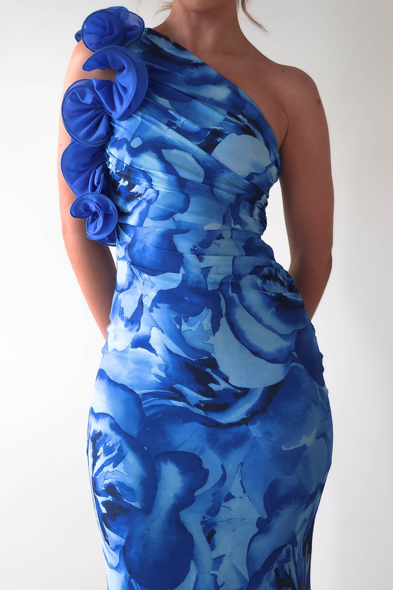 Genie Ruffle Printed Maxi Dress Blue | Wedding Guest Dress | Maxi | Oh Hello Clothing