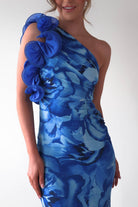 Genie Ruffle Printed Maxi Dress Blue | Wedding Guest Dress | Maxi | Oh Hello Clothing