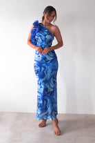Genie Ruffle Printed Maxi Dress Blue | Wedding Guest Dress | Maxi | Oh Hello Clothing