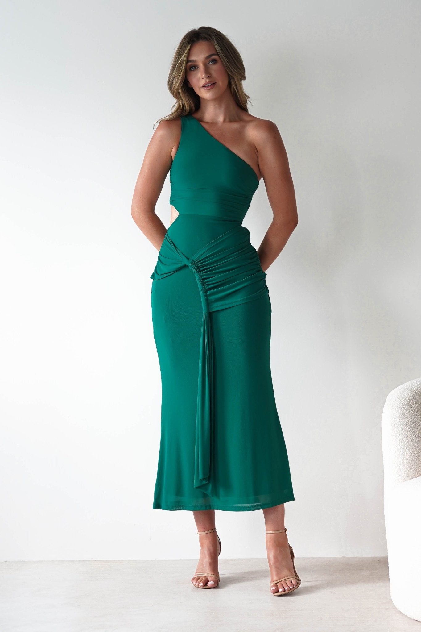 Georgia Mesh Midaxi Dress Forest Green | Wedding Guest Dress | Mesh | Oh Hello Clothing