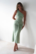 Georgia Mesh Midaxi Dress Sage | Wedding Guest Dress | Mesh | Oh Hello Clothing