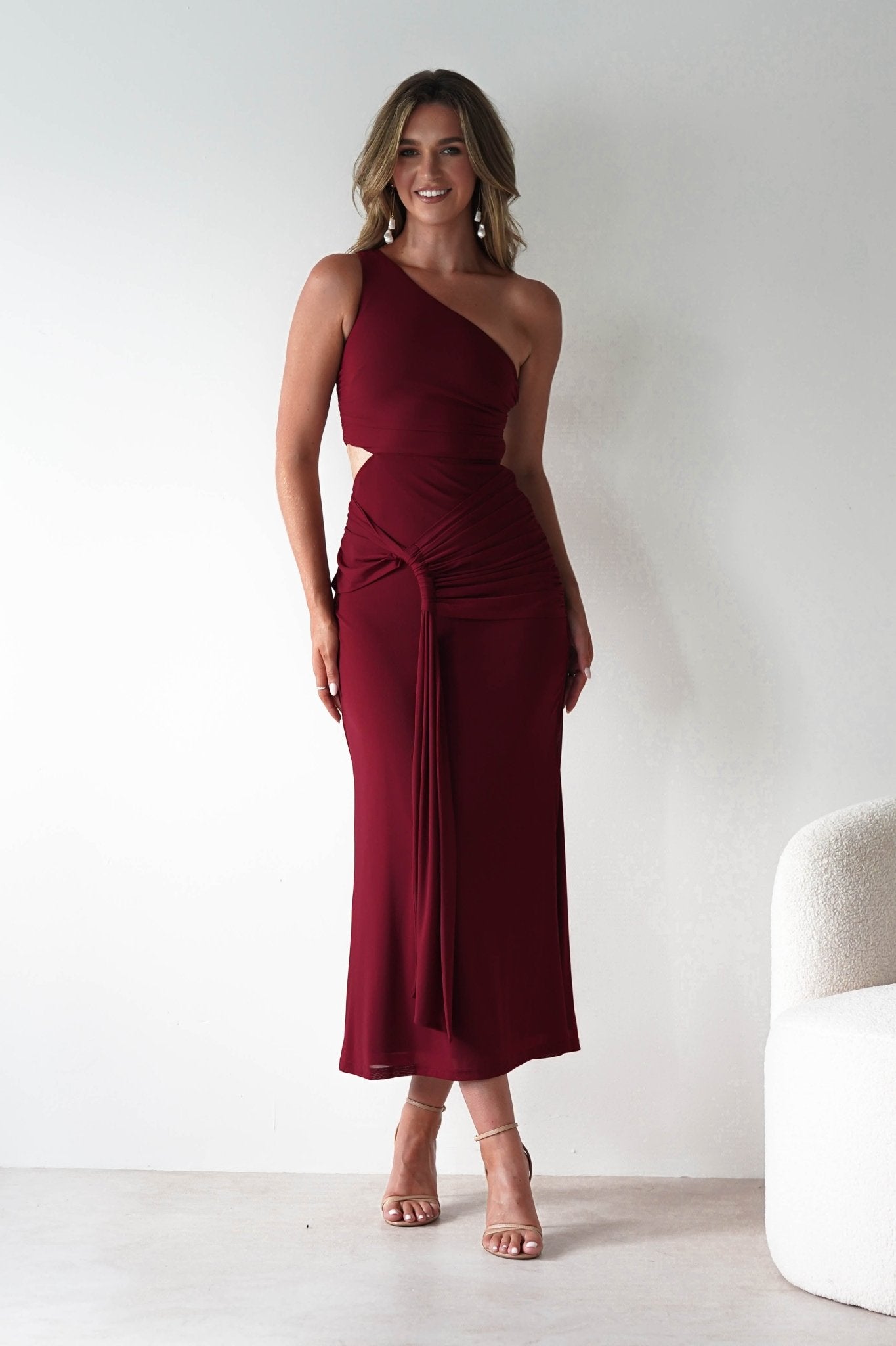 Georgia Mesh Midaxi Dress Wine | Wedding Guest Dress | Mesh | Oh Hello Clothing