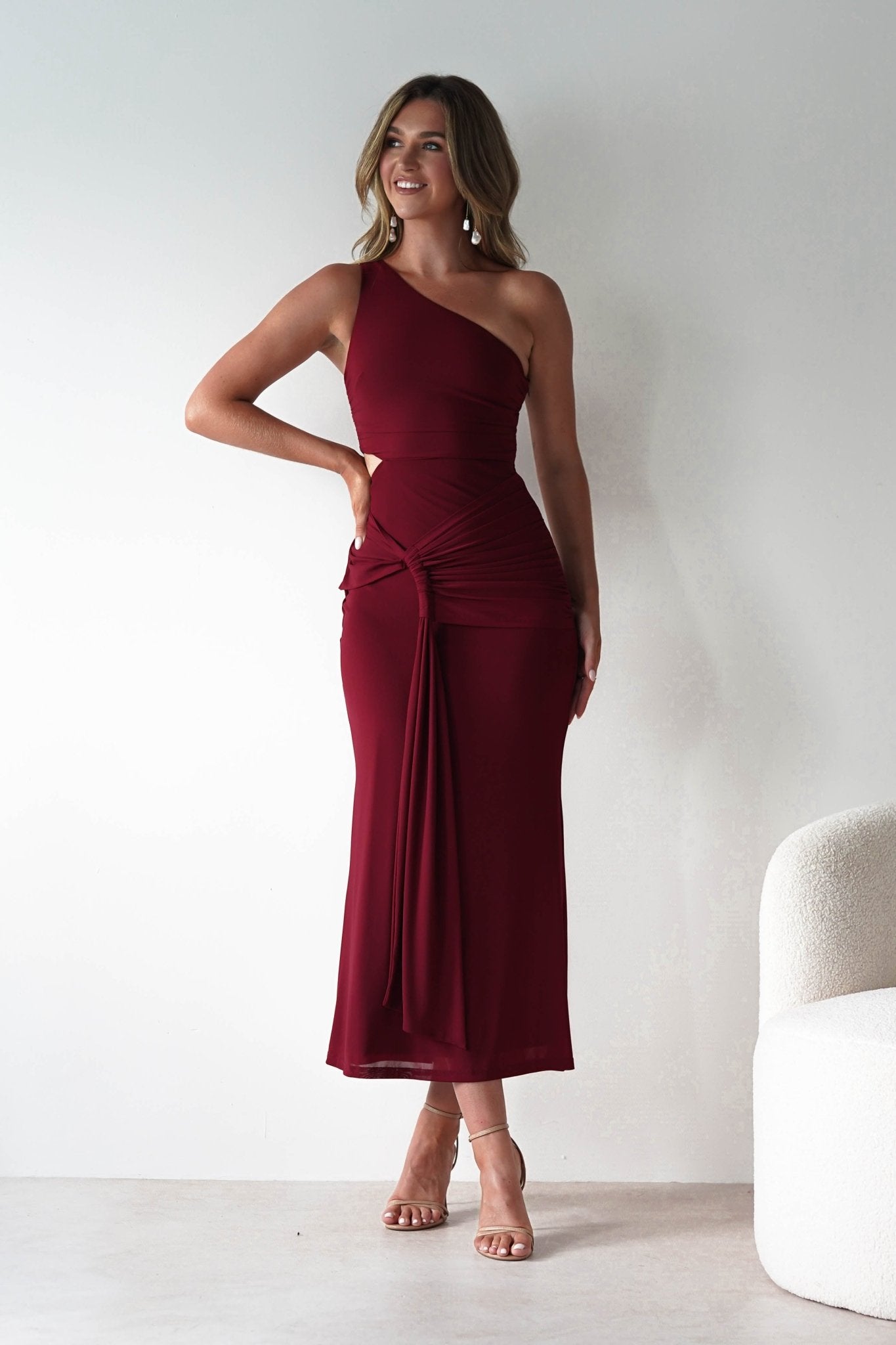 Georgia Mesh Midaxi Dress Wine | Wedding Guest Dress | Mesh | Oh Hello Clothing