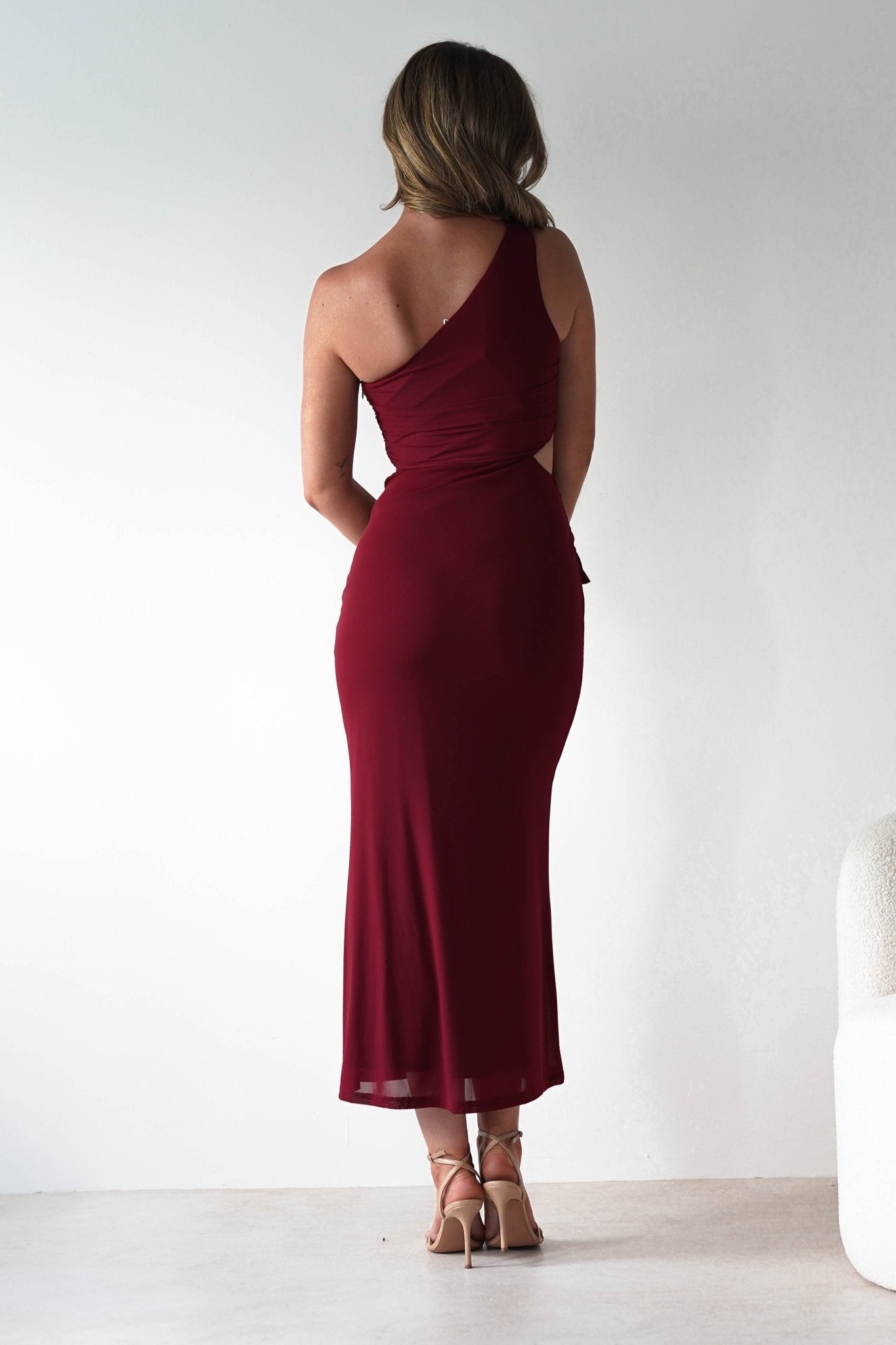 Georgia Mesh Midaxi Dress Wine | Wedding Guest Dress | Mesh | Oh Hello Clothing