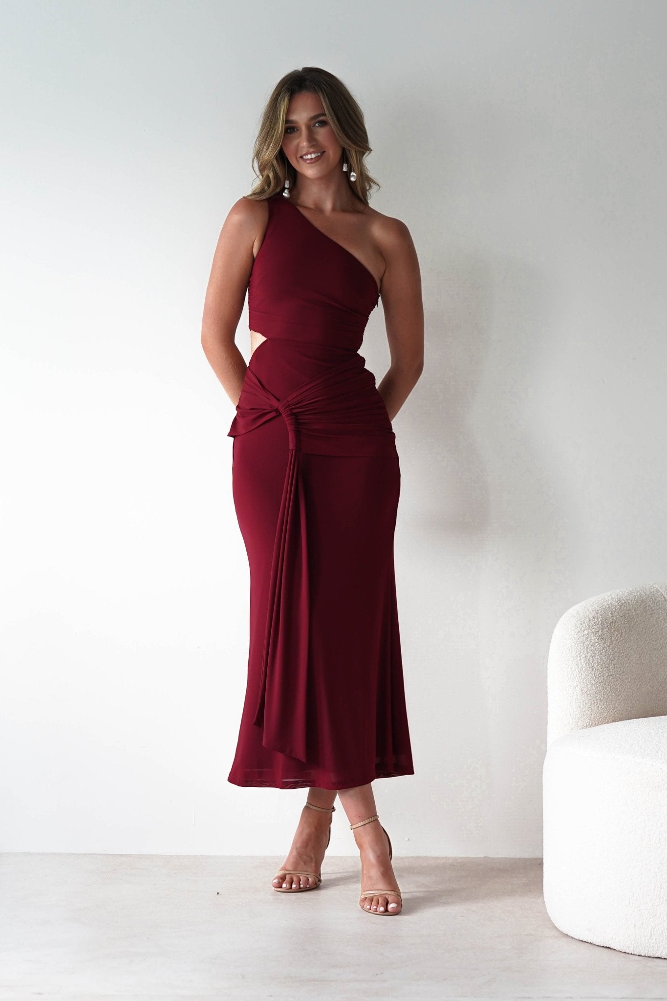 Georgia Mesh Midaxi Dress Wine | Wedding Guest Dress | Mesh | Oh Hello Clothing