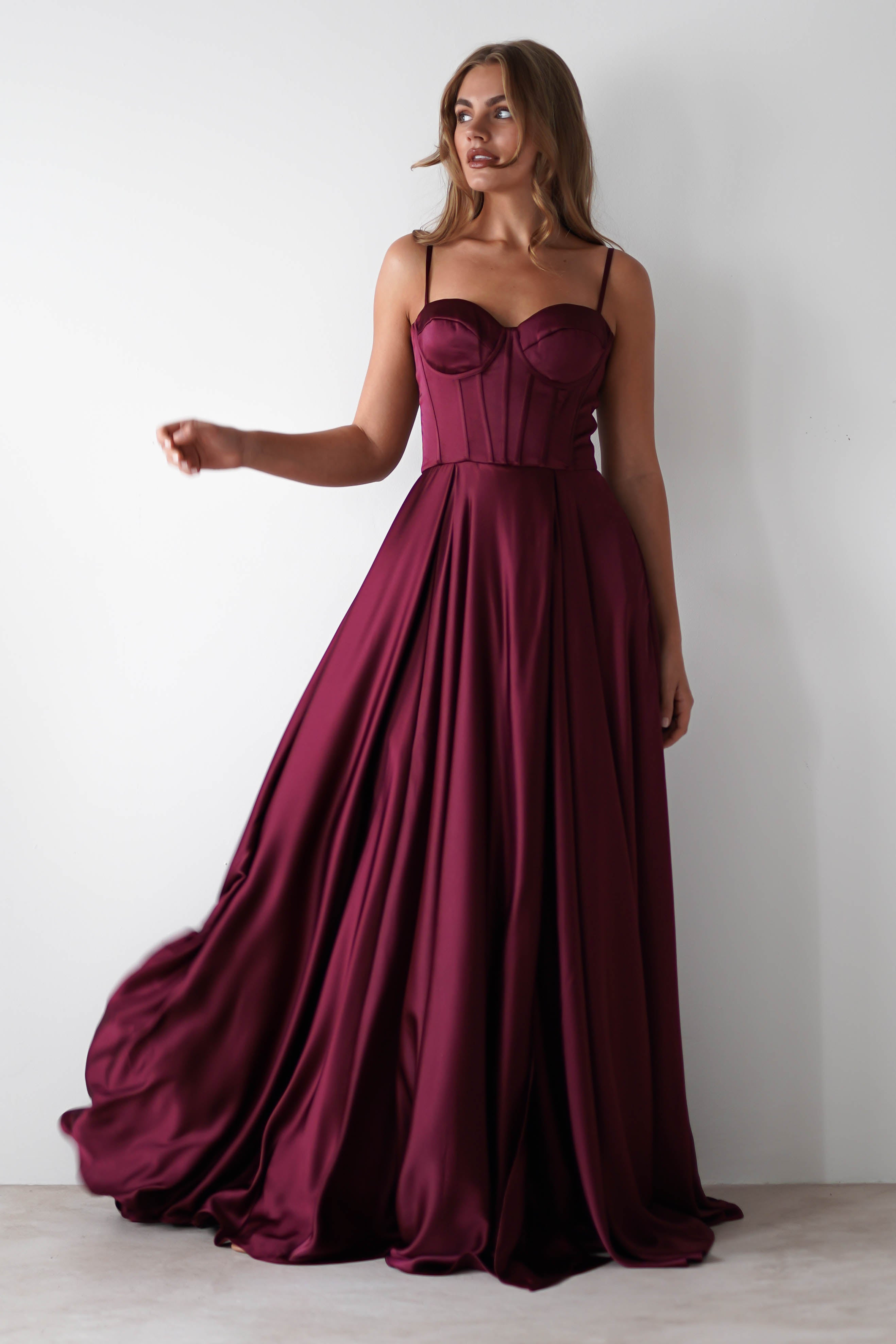 Georgia Soft Satin Maxi Gown | Burgundy | Debs & Prom | Formal Gown | Oh Hello Clothing