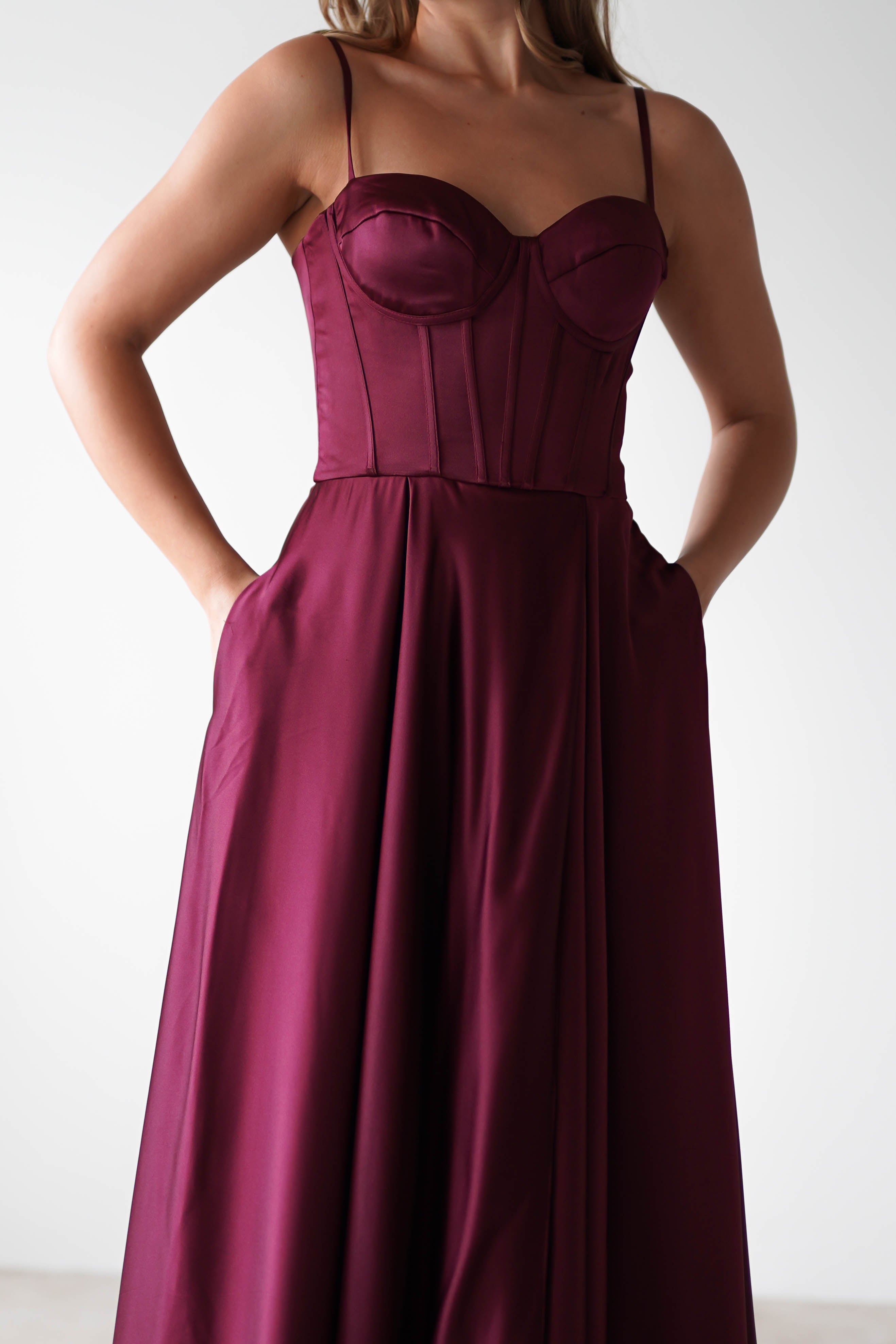 Georgia Soft Satin Maxi Gown | Burgundy | Debs & Prom | Formal Gown | Oh Hello Clothing
