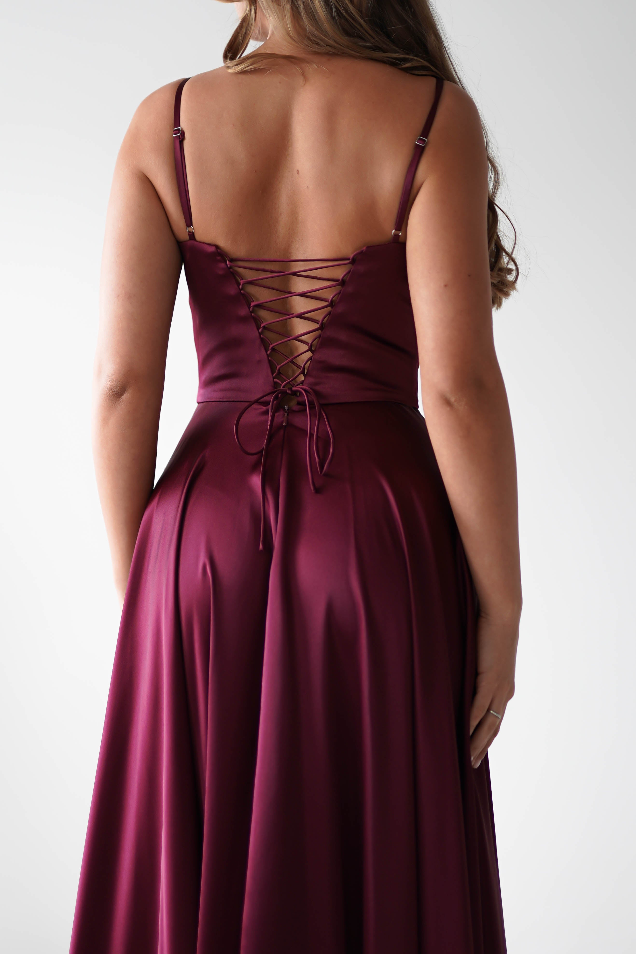 Georgia Soft Satin Maxi Gown | Burgundy | Debs & Prom | Formal Gown | Oh Hello Clothing
