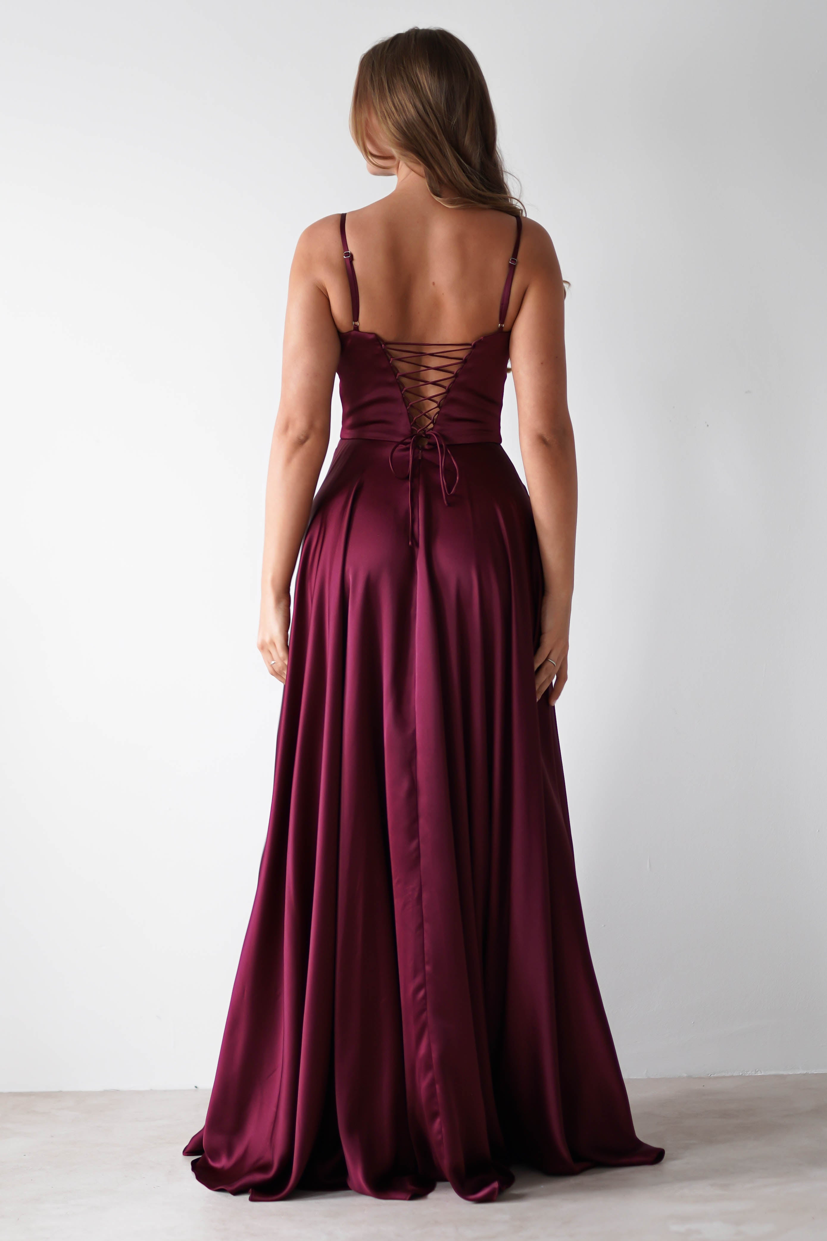 Georgia Soft Satin Maxi Gown | Burgundy | Debs & Prom | Formal Gown | Oh Hello Clothing