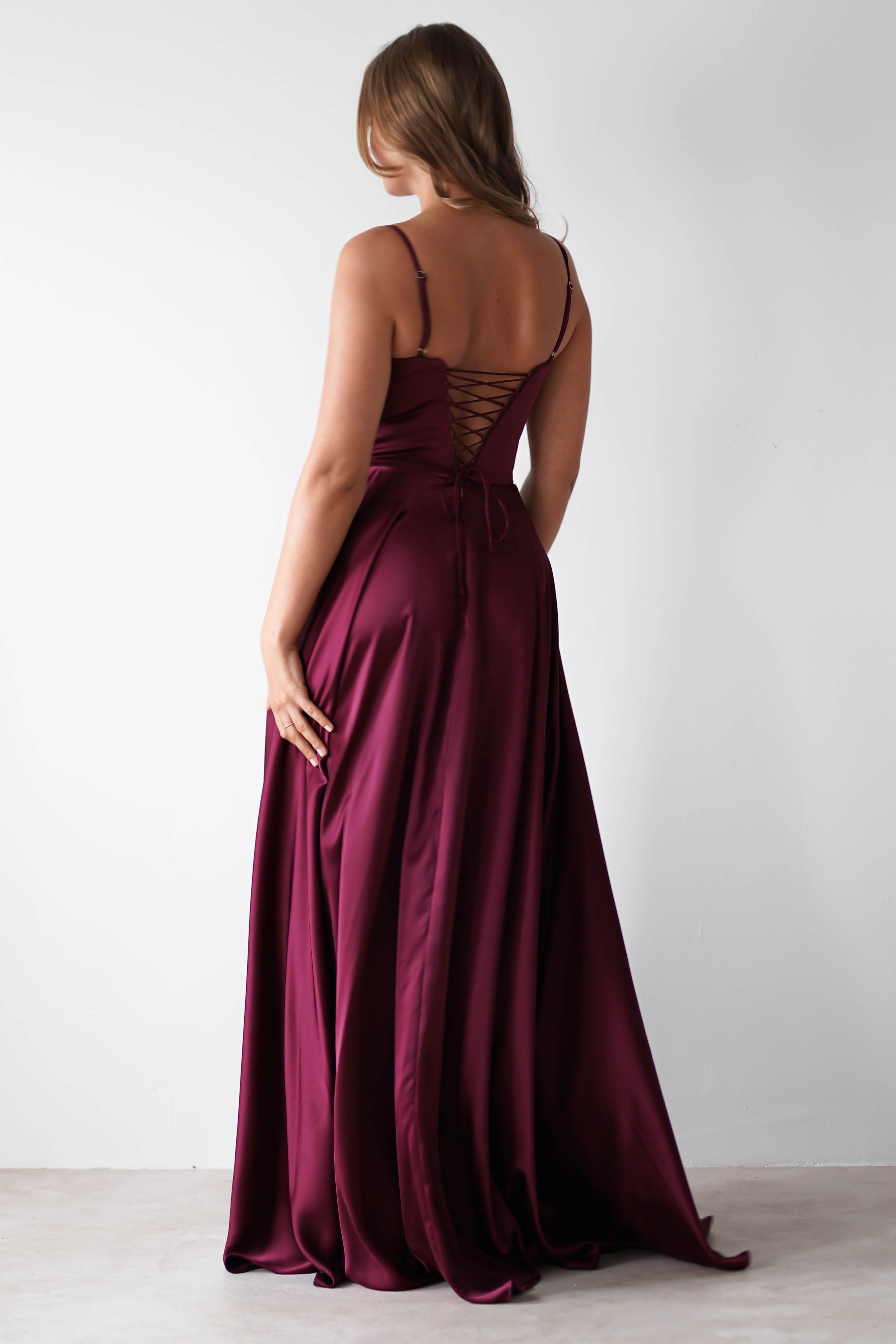 Georgia Soft Satin Maxi Gown | Burgundy | Debs & Prom | Formal Gown | Oh Hello Clothing