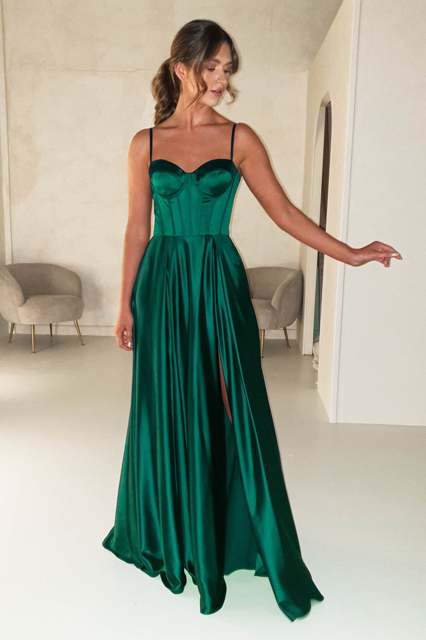 Georgia Soft Satin Maxi Gown | Emerald Green | Debs & Prom | Formal Gown | Oh Hello Clothing