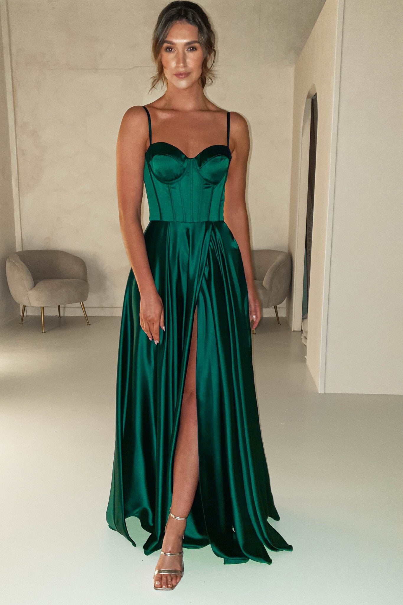 Georgia Soft Satin Maxi Gown | Emerald Green | Debs & Prom | Formal Gown | Oh Hello Clothing