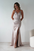 Gigi Rhinestone Bodycon Gown | Champange | Debs & Prom | Formal Gown | Oh Hello Clothing