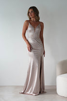 Gigi Rhinestone Bodycon Gown | Champange | Debs & Prom | Formal Gown | Oh Hello Clothing