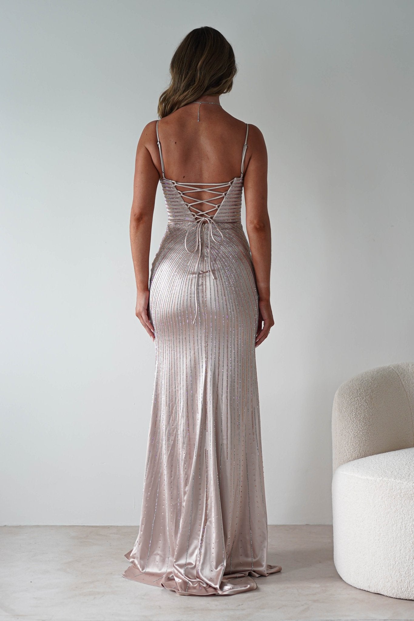 Gigi Rhinestone Bodycon Gown | Champange | Debs & Prom | Formal Gown | Oh Hello Clothing