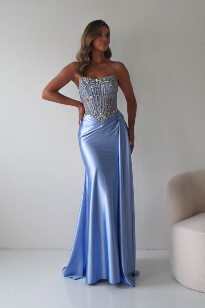 Oh Hello Clothing Dresses 1*DONE - CINDERALLA-C169 BLUE Embellished Satin Evening Gown (Copy)