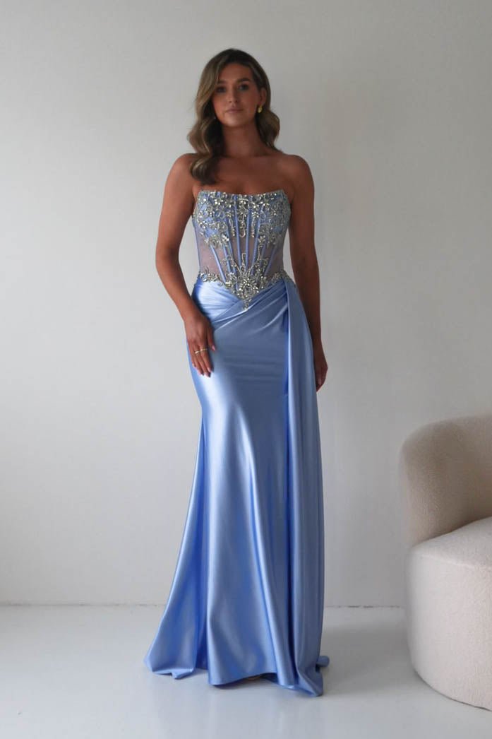 Oh Hello Clothing Dresses 1*DONE - CINDERALLA-C169 BLUE Embellished Satin Evening Gown (Copy)