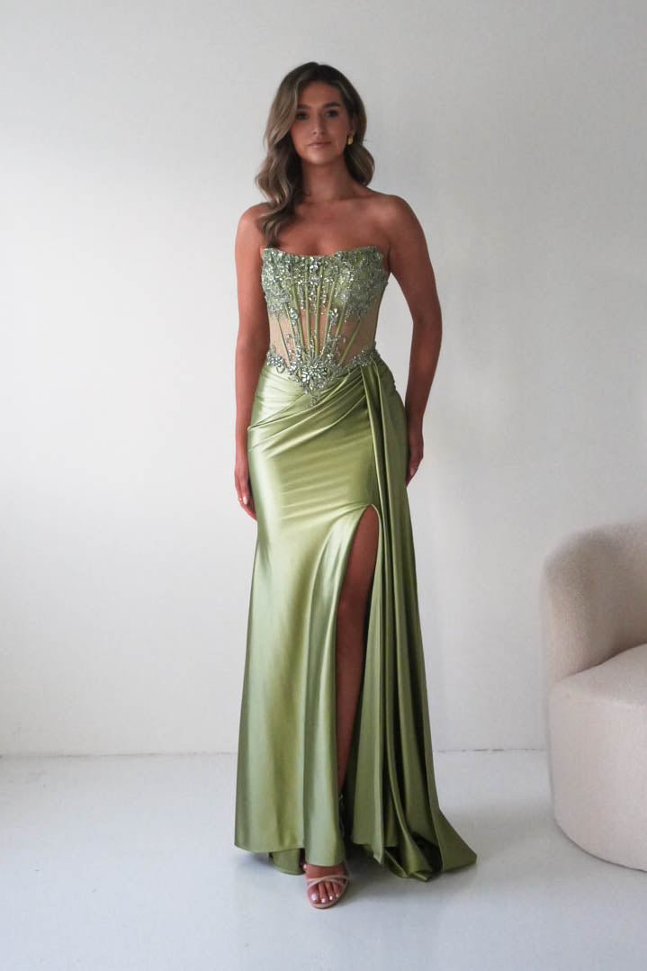 Oh Hello Clothing Dresses 1*DONE - CINDERALLA-C169 SAGE Embellished Satin Evening Gown (Copy) (Copy)