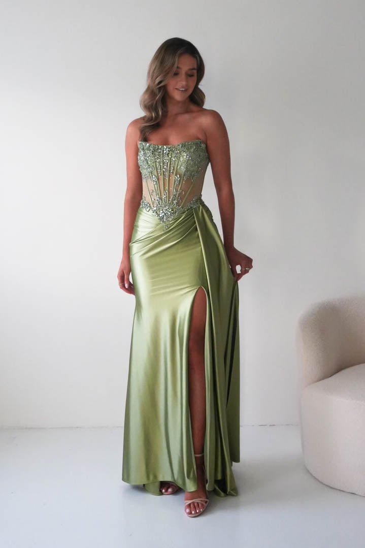 Oh Hello Clothing Dresses 1*DONE - CINDERALLA-C169 SAGE Embellished Satin Evening Gown (Copy) (Copy)