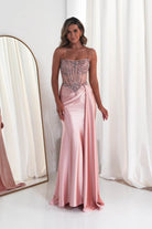 Oh Hello Clothing Dresses 1*DONE - CINDERALLA-C169 PINK  Embellished Satin Evening Gown