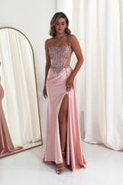 Oh Hello Clothing Dresses 1*DONE - CINDERALLA-C169 PINK  Embellished Satin Evening Gown