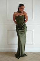 Oh Hello Clothing Dresses > Prom Dresses Giselle Corset Satin Maxi Dress | Olive