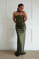 Oh Hello Clothing Dresses > Prom Dresses Giselle Corset Satin Maxi Dress | Olive