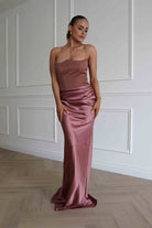 Oh Hello Clothing Dresses > Prom Dresses Giselle Corset Satin Maxi Dress | Rosewood