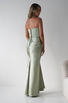 Giselle Corset Satin Maxi Dress Sage | Wedding Guest Dress | Corset Bodice | Maxi | Oh Hello Clothing