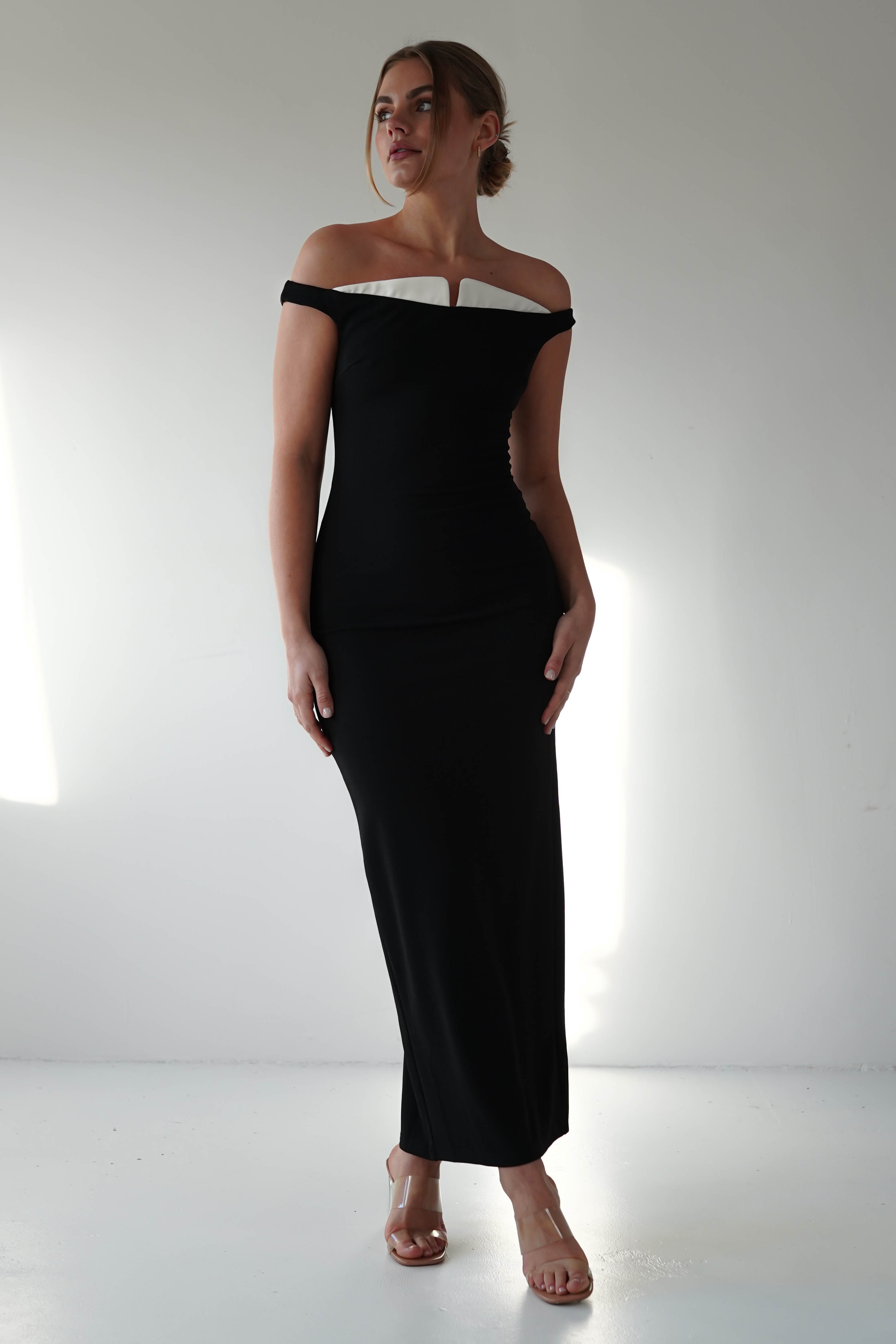 Glenda Contrast Bodycon Midaxi Black | Wedding Guest Dress | Bodycon | Oh Hello Clothing