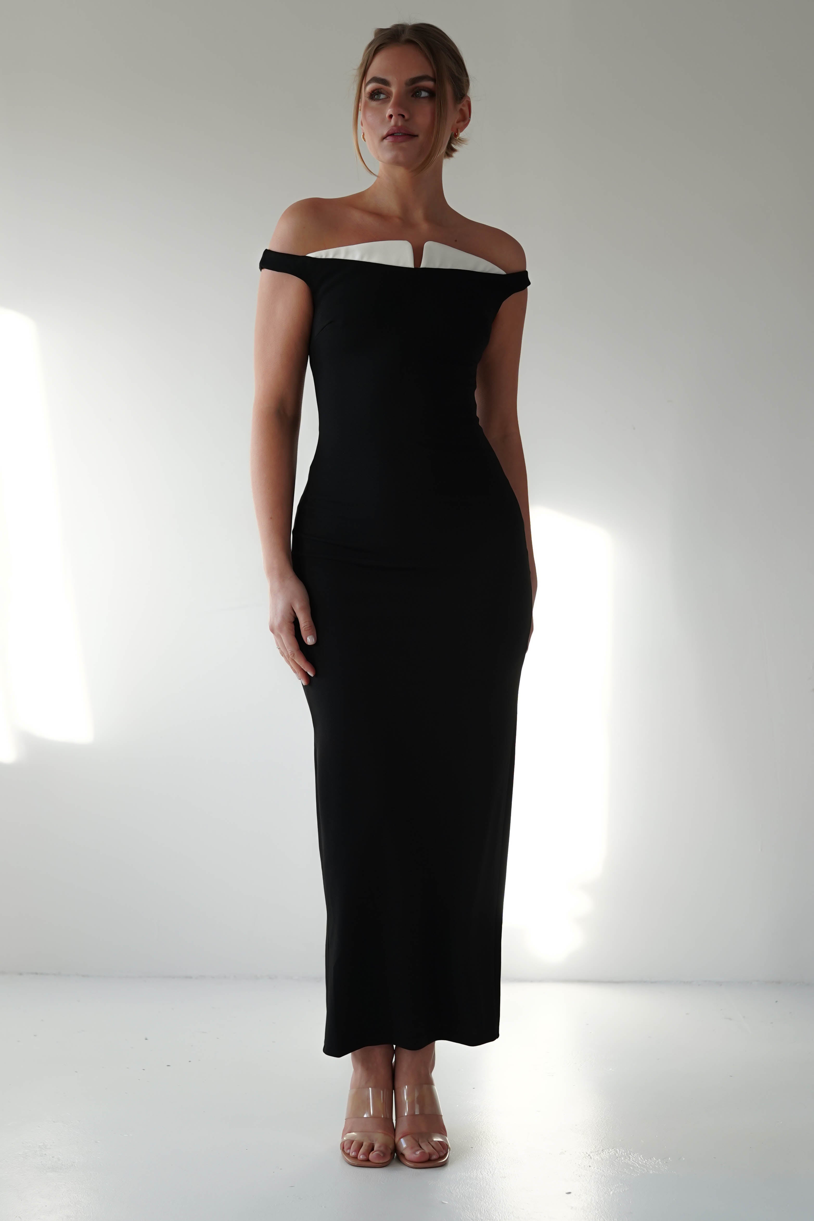 Glenda Contrast Bodycon Midaxi Black | Wedding Guest Dress | Bodycon | Oh Hello Clothing