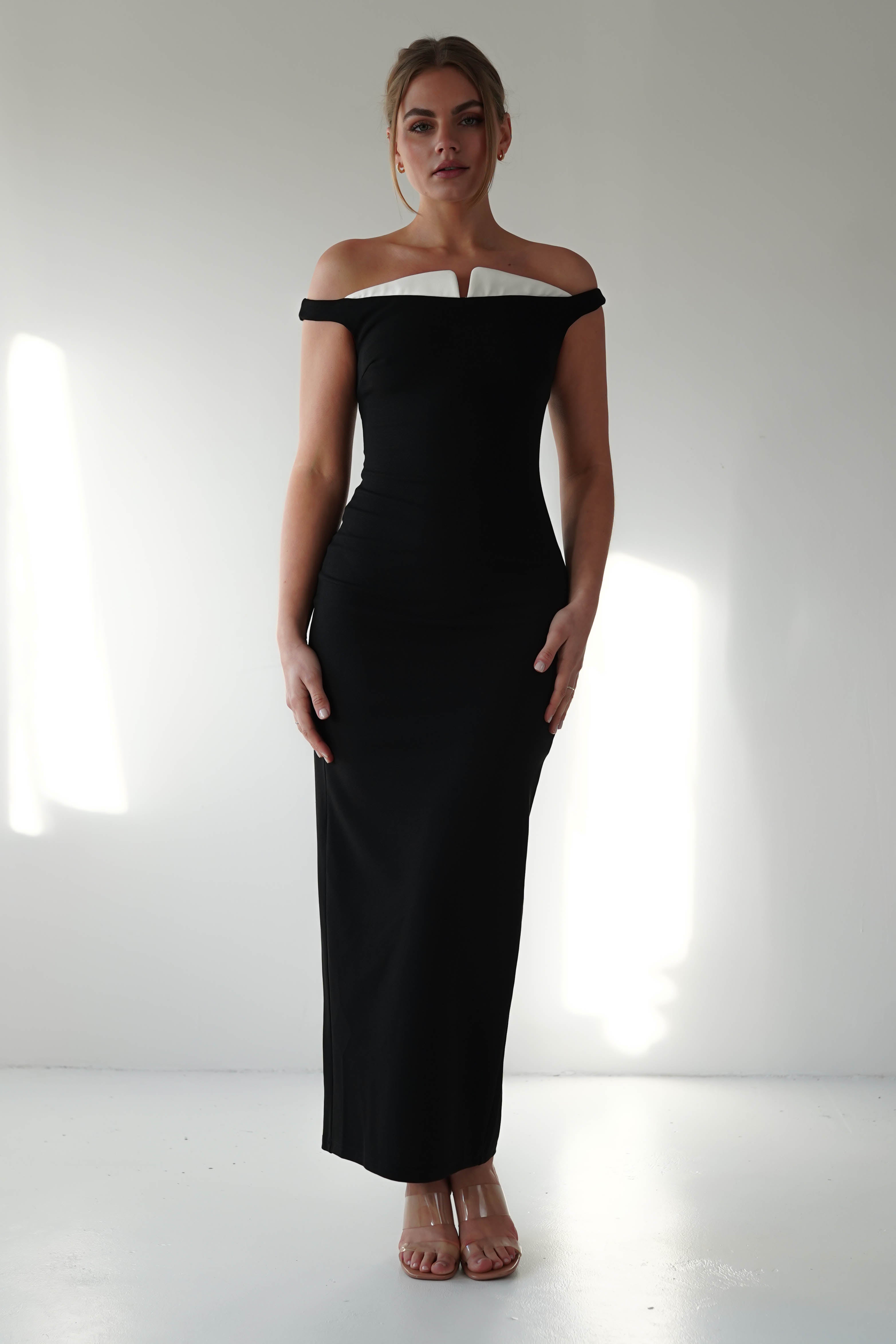 Glenda Contrast Bodycon Midaxi Black | Wedding Guest Dress | Bodycon | Oh Hello Clothing