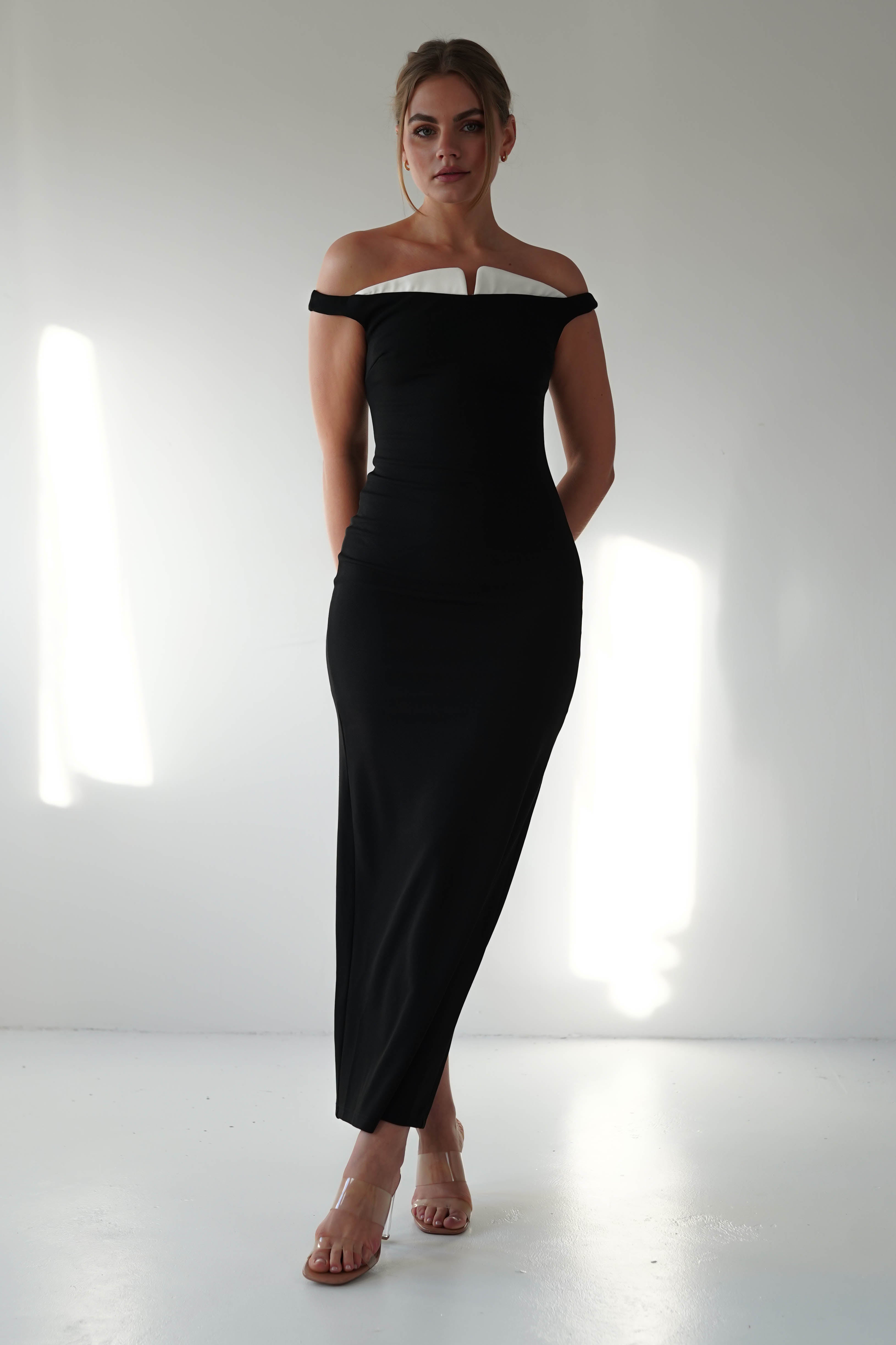 Glenda Contrast Bodycon Midaxi Black | Wedding Guest Dress | Bodycon | Oh Hello Clothing
