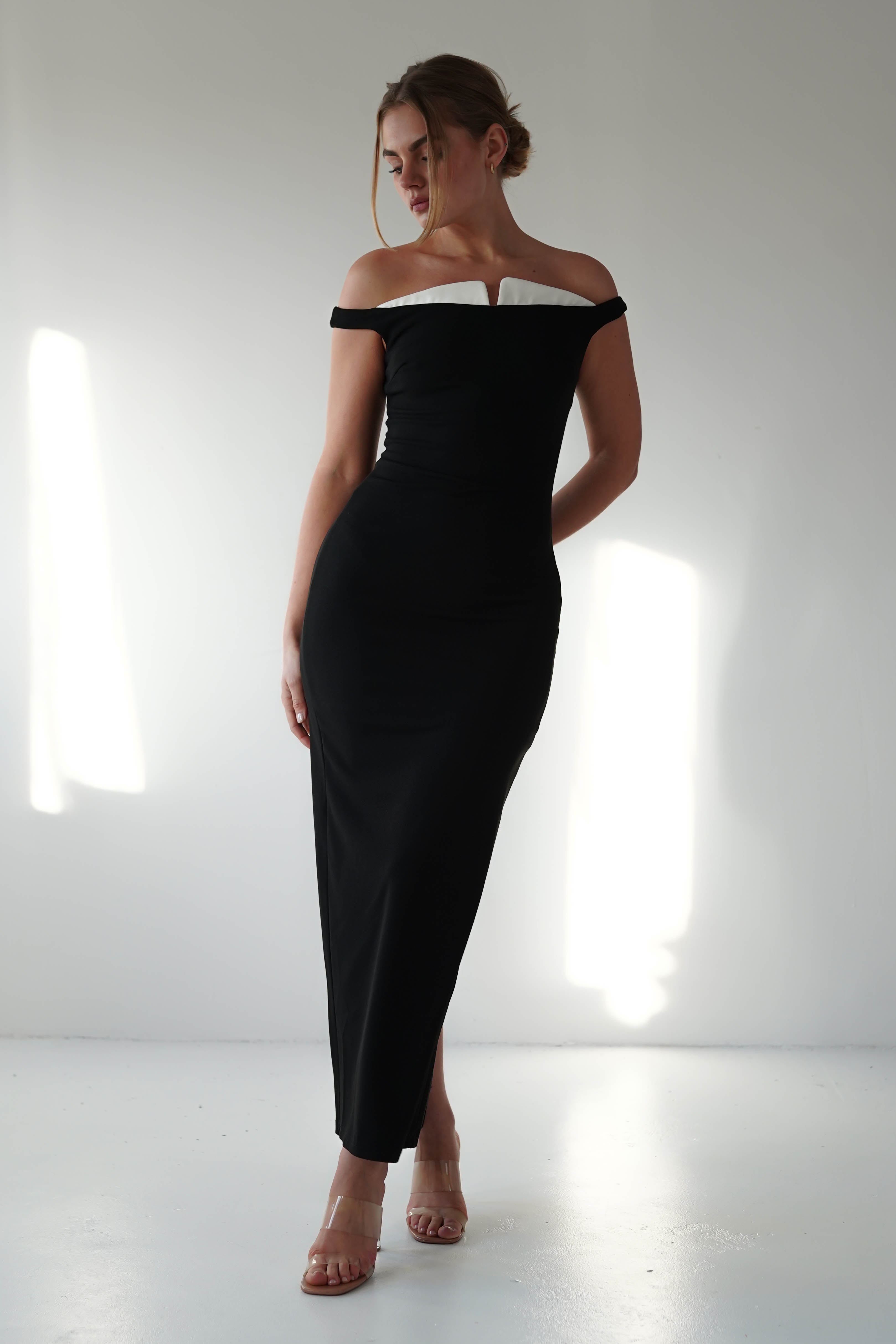 Glenda Contrast Bodycon Midaxi Black | Wedding Guest Dress | Bodycon | Oh Hello Clothing