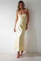 Grace Soft Satin Maxi Dress Yellow | Wedding Guest Dress | Maxi | Satin | Oh Hello Clothing