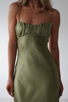 Grace Soft Satin Maxi Dress Olive | Wedding Guest Dress | Maxi | Satin | Oh Hello Clothing