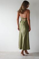 Grace Soft Satin Maxi Dress Olive | Wedding Guest Dress | Maxi | Satin | Oh Hello Clothing