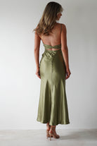 Grace Soft Satin Maxi Dress Olive | Wedding Guest Dress | Maxi | Satin | Oh Hello Clothing