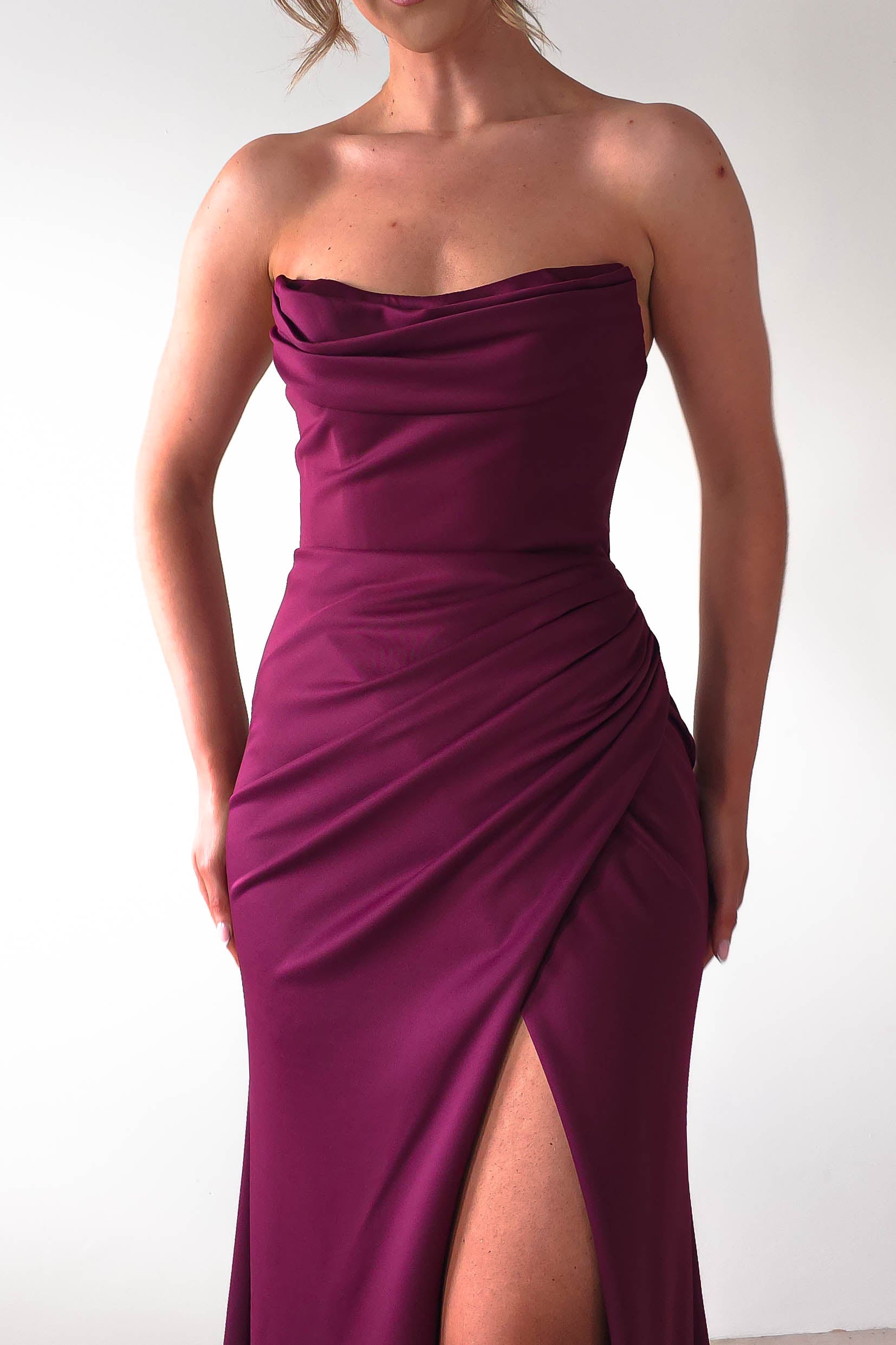 Grasie Bodycon Strapless Gown | Wine | Debs & Prom | Formal Gown | Oh Hello Clothing