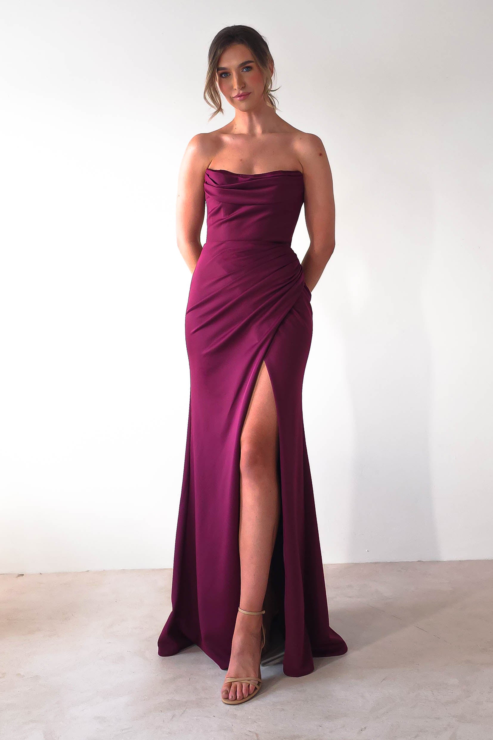 Grasie Bodycon Strapless Gown | Wine | Debs & Prom | Formal Gown | Oh Hello Clothing