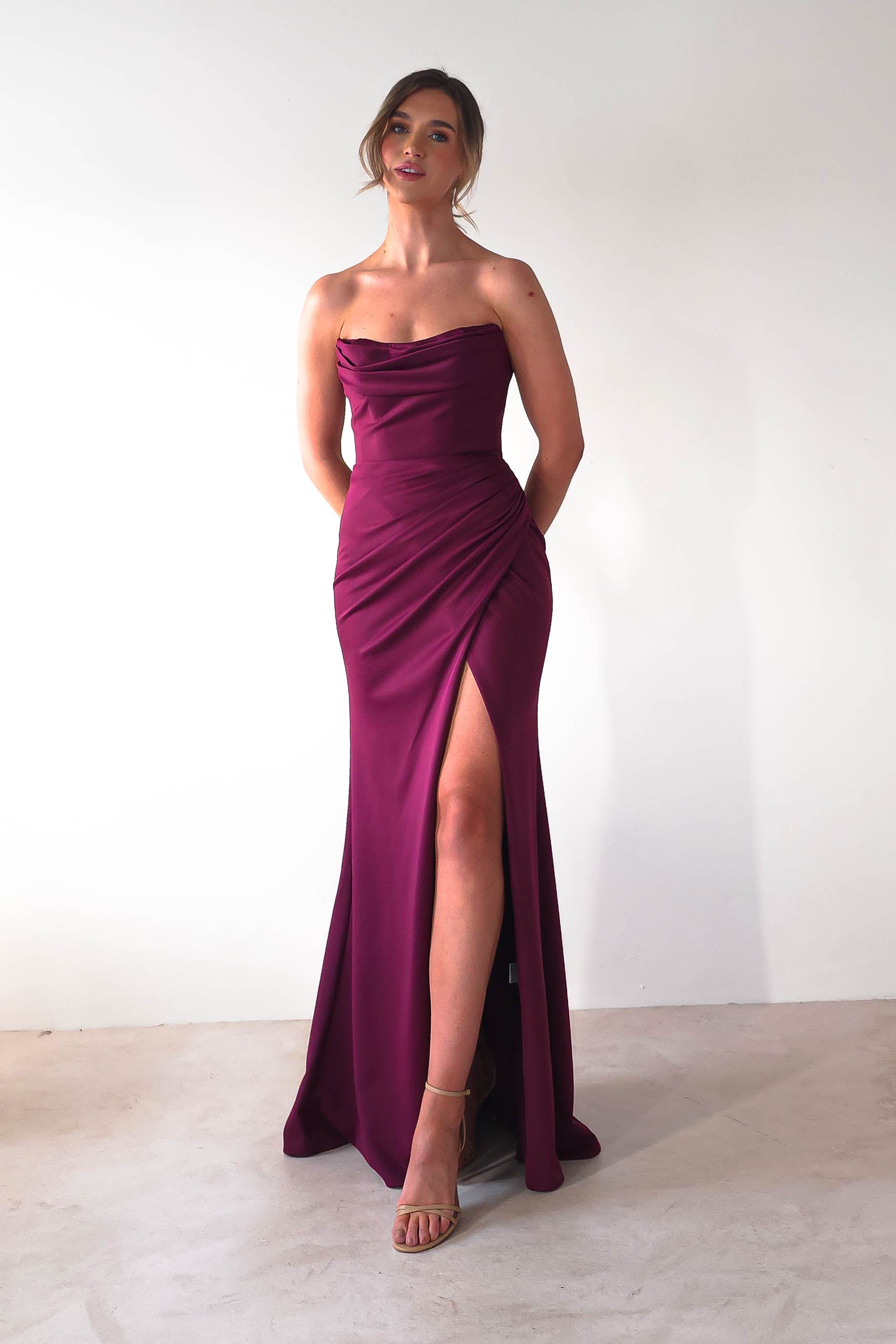 Grasie Bodycon Strapless Gown | Wine | Debs & Prom | Formal Gown | Oh Hello Clothing